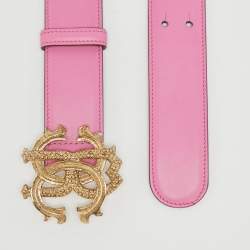 Pre Owned Roberto Cavalli Pink Leather RC Logo Buckle Belt 100CM