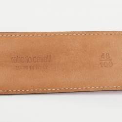 Pre Owned Roberto Cavalli Pink Leather RC Logo Buckle Belt 100CM