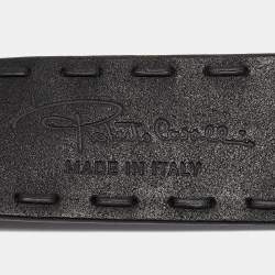 Pre Owned Roberto Cavalli Black Leather Snake Buckle Belt 110CM