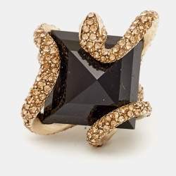 Pre Owned Roberto Cavalli  Crystals Gold Tone Ring Size 54
