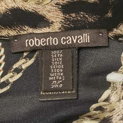 Roberto Cavalli Brown Chain/Leopard Print Silk Scarf