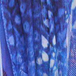 Roberto Cavalli Blue Printed Ring Embellished Silk Scarf 