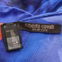 Roberto Cavalli Blue Printed Ring Embellished Silk Scarf 