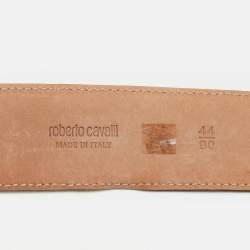 Pre Owned Roberto Cavalli Green Leather RC Logo Buckle Belt 90CM