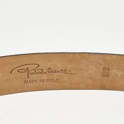 Roberto Cavalli Beige Snakeskin RC Logo Round Buckle Belt 95CM