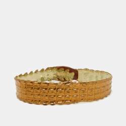 Roberto Cavalli Gold Crocodile Back Horn Waist Belt