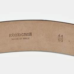 Pre Owned Roberto Cavalli Blue Leather RC Logo Buckle Belt 90CM
