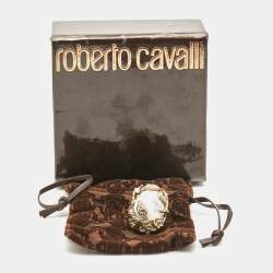 Pre Owned Roberto Cavalli Enamel Crystal Gold Tone Serpenti Ring Size 52