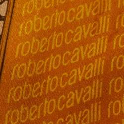 Pre Owned Roberto Cavalli Yellow Logo Print Silk Scarf 