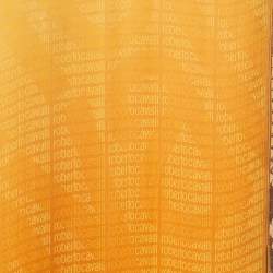 Pre Owned Roberto Cavalli Yellow Logo Print Silk Scarf 