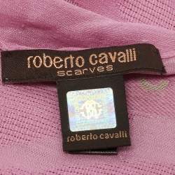 Pre Owned Roberto Cavalli Pink Jacquard Wool Blend Scarf