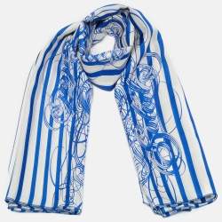 Pre Owned Jean Paul Gaultier Blue/White Striped Silk Scarf 