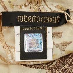 Pre Owned Roberto Cavalli Cream Floral and Snake Print Silk Stole