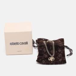 Pre Owned Roberto Cavalli Gold Tone Metal Logo Charm Bracelet 