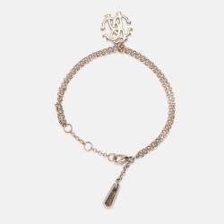 Pre Owned Roberto Cavalli Gold Tone Metal Logo Charm Bracelet 