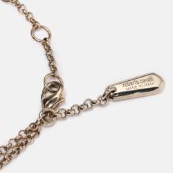 Pre Owned Roberto Cavalli Gold Tone Metal Logo Charm Bracelet 