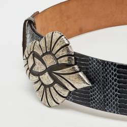 Pre Owned Roberto Cavalli Black/Silver Snakeskin Leather Waist Belt 95CM