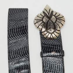 Pre Owned Roberto Cavalli Black/Silver Snakeskin Leather Waist Belt 95CM