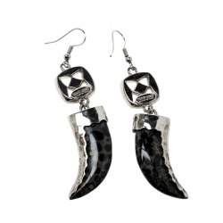 Pre Owned أقراط روبرتو كافالي ماربل توث كريستال فضية اللون بمشابك