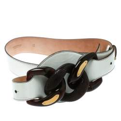 Roberto Cavalli White Leather Wide Belt Size 80 CM