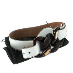 Roberto Cavalli White Leather Wide Belt Size 80 CM