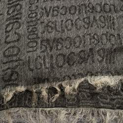 Roberto Cavalli Grey Monogram Pattern Knit Fringe Edge Scarf