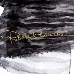Roberto Cavalli Grey Camouflage Print Cashmere and Silk Scarf 