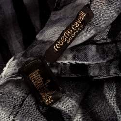 Roberto Cavalli Grey Camouflage Print Cashmere and Silk Scarf 