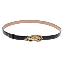 Pre Owned Roberto Cavalli Black Patent Leather Horse Buckle Belt 95CM