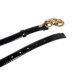 Pre Owned Roberto Cavalli Black Patent Leather Horse Buckle Belt 95CM