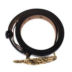 Pre Owned Roberto Cavalli Black Patent Leather Horse Buckle Belt 95CM