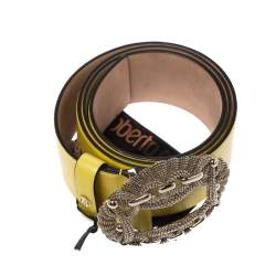 Pre Owned Roberto Cavalli Yellow Leather Buckle Embellished Belt 95CM