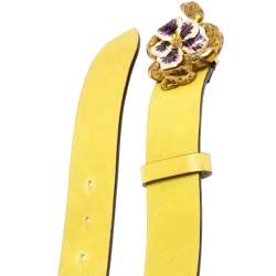 Roberto Cavalli Yellow Leather Flower Snake Buckle Belt 95CM