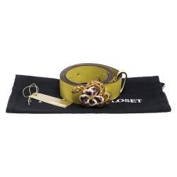 Roberto Cavalli Yellow Leather Flower Snake Buckle Belt 95CM