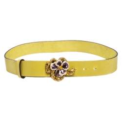 Roberto Cavalli Yellow Leather Flower Snake Buckle Belt 95CM