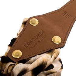 Pre Owned Roberto Cavalli Leopard Print Satin and Leather Waist Belt 95CM