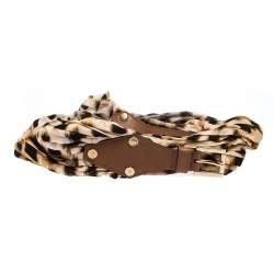 Pre Owned Roberto Cavalli Leopard Print Satin and Leather Waist Belt 95CM