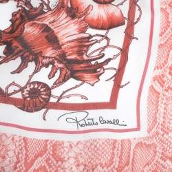 Roberto Cavalli Red & White Coral Reef Print Silk Scarf 
