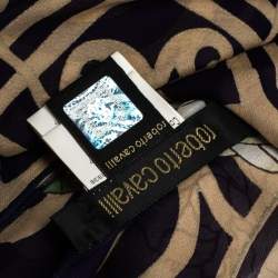 Pre Owned وشاح روبرتو كافالي حرير مورد مطبوع أزرق كحلي