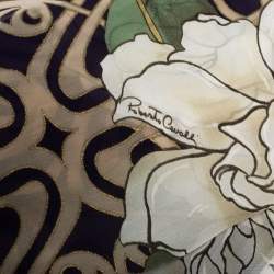 Pre Owned وشاح روبرتو كافالي حرير مورد مطبوع أزرق كحلي