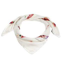 مملوكة مسبقًا وشاح روبرتو كافالي مربع حرير طباعة زهور كريمي