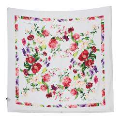 مملوكة مسبقًا وشاح روبرتو كافالي مربع حرير طباعة زهور كريمي