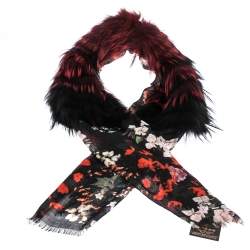 Pre Owned شال روبرتو  كافالي كشمير نمط مورد مطبوع أسود مبطن فرو