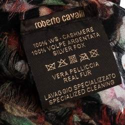 Pre Owned شال روبرتو  كافالي كشمير نمط مورد مطبوع أسود مبطن فرو