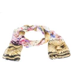 Roberto Cavalli Multicolor Eagle & Floral Print Silk Scarf