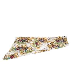 Pre Owned وشاح روبرتو كافالي حرير مورد أوف وايت لامع