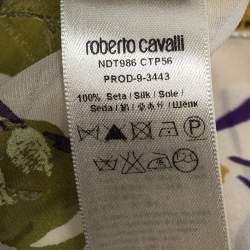 Pre Owned وشاح روبرتو كافالي حرير مورد أوف وايت لامع