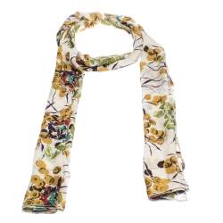 Pre Owned وشاح روبرتو كافالي حرير مورد أوف وايت لامع