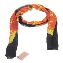 Roberto Cavalli Orange & Yellow Floral Print Silk Stole