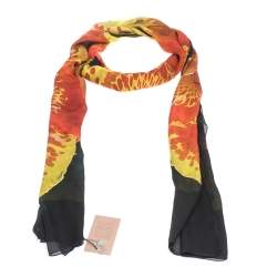 Roberto Cavalli Orange & Yellow Floral Print Silk Stole